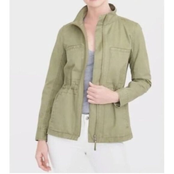 J. Crew Jackets & Blazers - J Crew Jacket Womens Large Olive Green Utility Pockets Full Zip Cotton Military